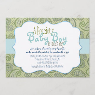 Grüne Paisley Baby Boy Dusche Einladung