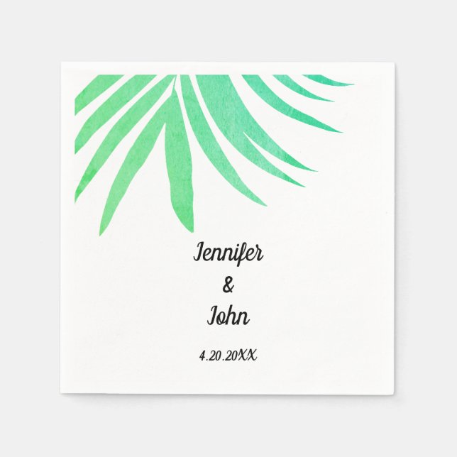 Grüne Palme Blätter Aquarell Elegante Coole Hochze Serviette (Vorderseite)