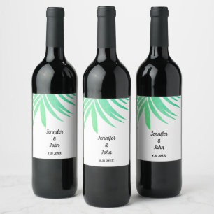 Grüne Palme Blätter Aquarell Elegante Coole Hochze Weinetikett