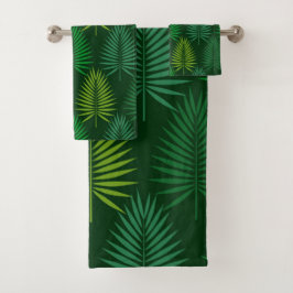 Grüne Palmen Blätter Botanische Muster Handtuch Badhandtuch Set
