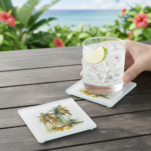 Grüne Palmen mit Kokospalmen Wassertropen Glasuntersetzer