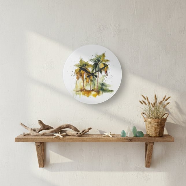 Grüne Palmen mit Kokospalmen Wassertropen Große Wanduhr (Von Creator hochgeladen)