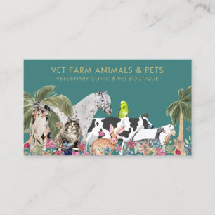 Grüne Palmenfarm Tier Katze Hund Vogel Haustier Visitenkarte