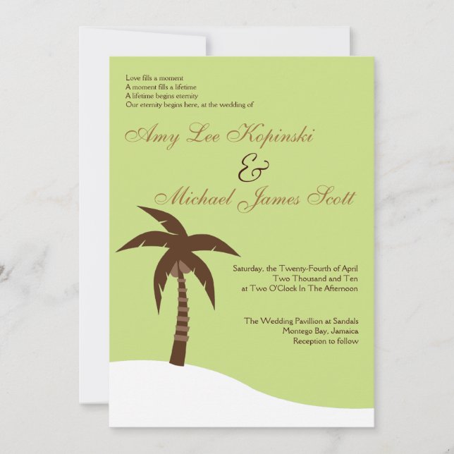 GRÜNE PALMTREE KARIBISCHE MEERE HOCHZEIT IN EINLADUNG (Vorderseite)