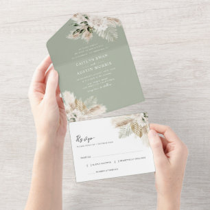 Grüne Pampasgras Aquarellgras Blühende Hochzeit All In One Einladung