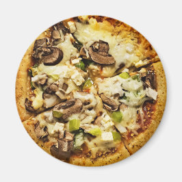 Grüne Paprikaschoten und Pizzas-Speisen im Pilz Magnet