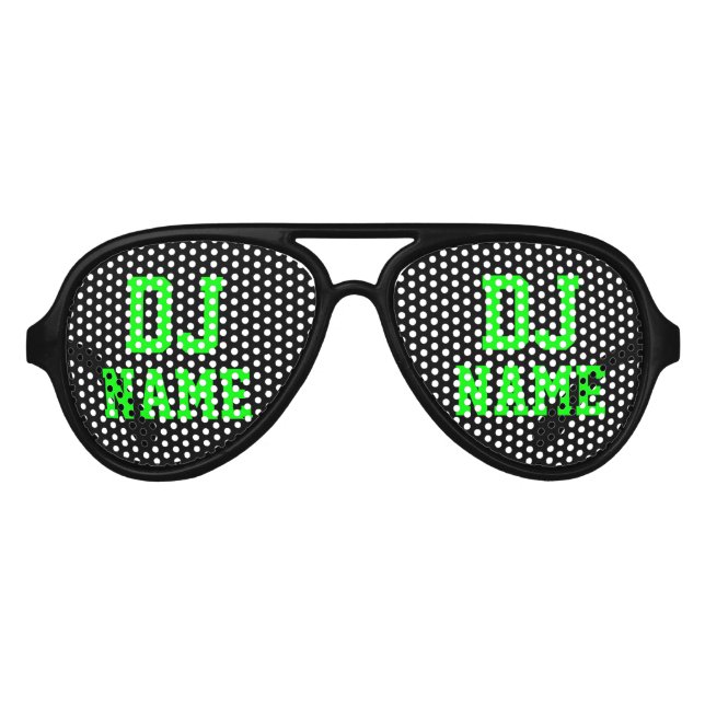 Grüne Party Diskjockey-Namenneonschatten für DJ Partybrille (Vorderseite)
