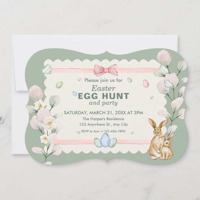 Grüne Pastel Floral Wasserfarbe Ostereier Jagd (Vorderseite)