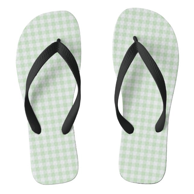 Grüne Pastel Gingham Flip Flops, Adult Wide Strap Flip Flops (Fußbett)