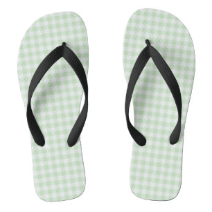 Grüne Pastel Gingham Flip Flops, Adult Wide Strap Flops