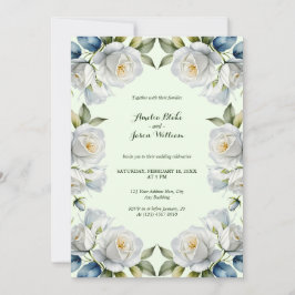 Grüne Pastel Weiße Rose Blumenstrauß Hochzeit Einladung
