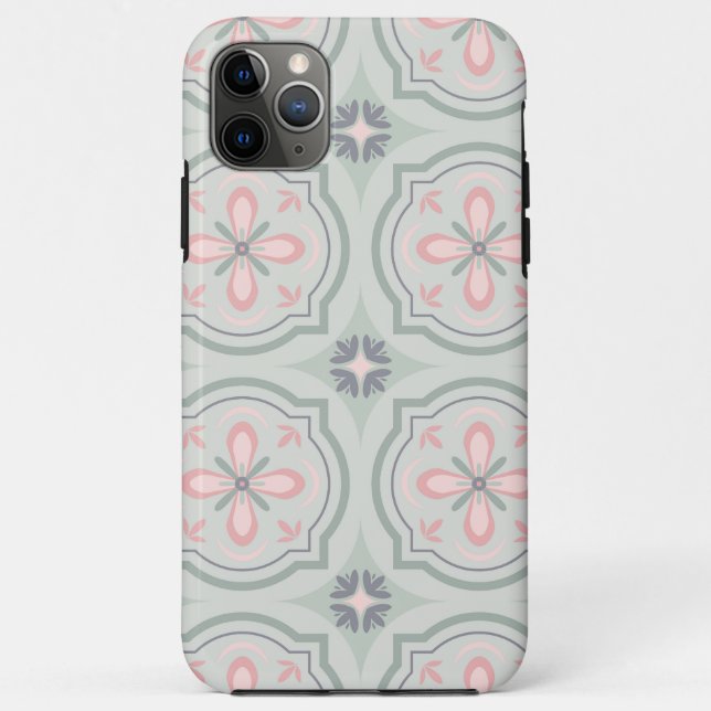 Grüne Pastell-Blumenfliesen Case-Mate iPhone Hülle (Rückseite)