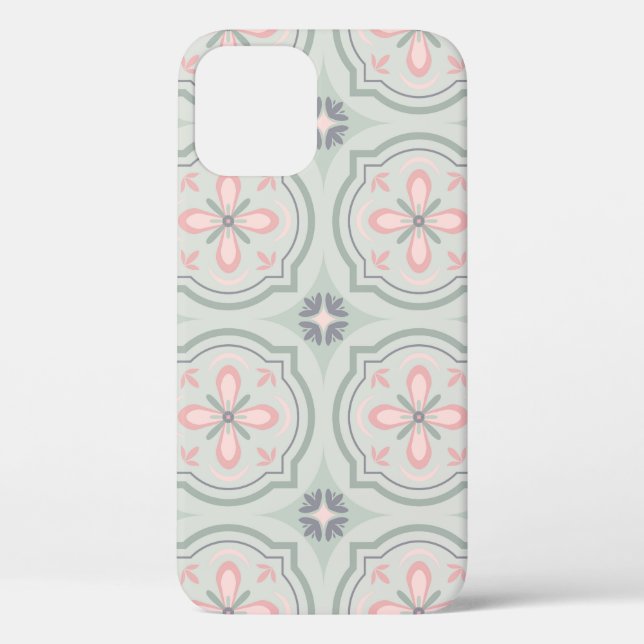 Grüne Pastell-Blumenfliesen Case-Mate iPhone Hülle (Rückseite)