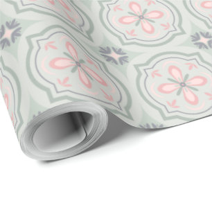 Grüne Pastell-Blumenfliesen Geschenkpapier