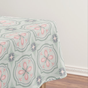 Grüne Pastell-Blumenfliesen Tischdecke