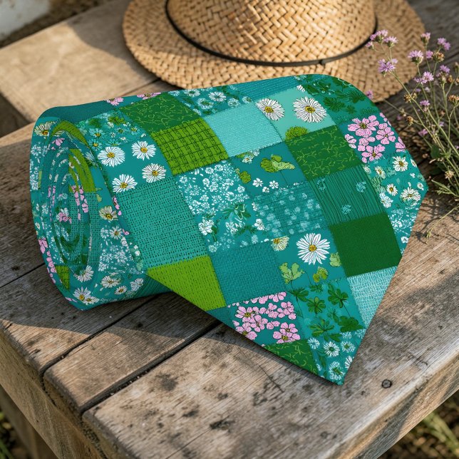 Grüne Patchwork-Muster-Krawatte nach Maß Krawatte (Von Creator hochgeladen)