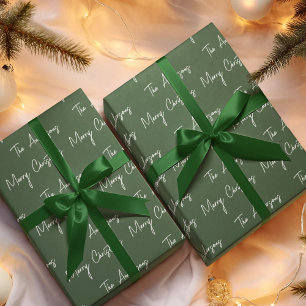 Grüne Personalisierte Familienname Weihnachtszeit Geschenkpapier