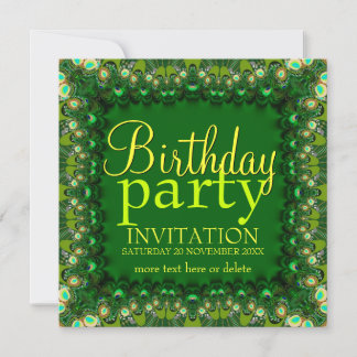 Grüne Pfauenlace Geburtstagsparty Einladungen