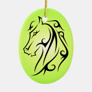 Grüne Pferdekopf-Schwarz-Symbol-Verzierung Keramik Ornament