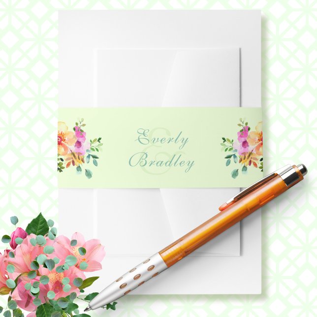 Grüne Pfirsichpink Wasserfarbe Boho Blumenzehen Einladungsbanderole (Von Creator hochgeladen)