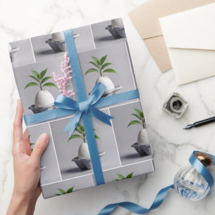 Grüne Pflanze, die aus einem weißen Ei wächst Geschenkpapier