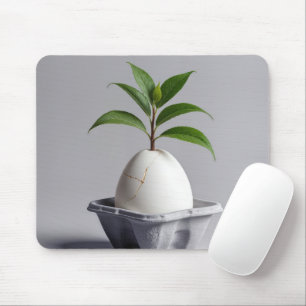 Grüne Pflanze, die aus einem weißen Ei wächst Mousepad