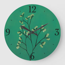 Grüne Pflanze Minimalistisch Botanische Kunst Große Wanduhr