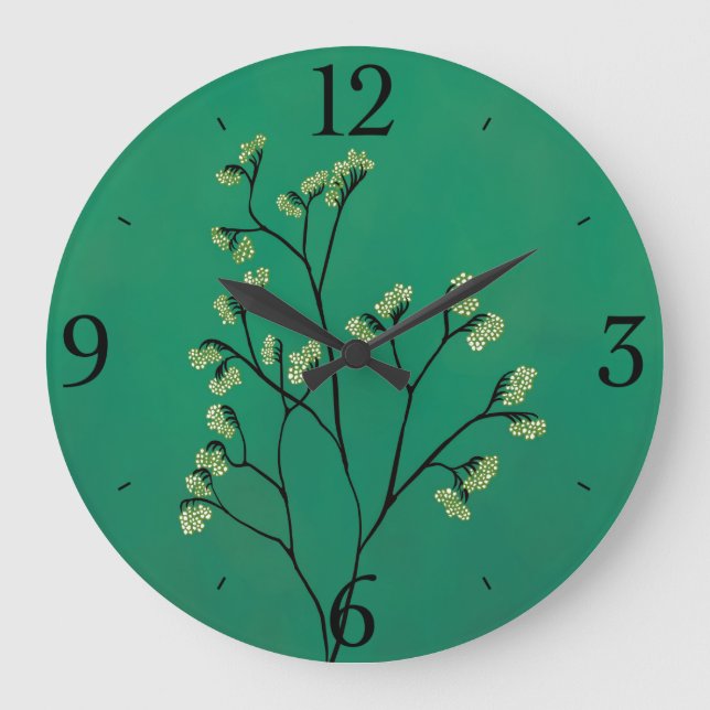 Grüne Pflanze Minimalistisch Botanische Kunst Große Wanduhr (Vorderseite)