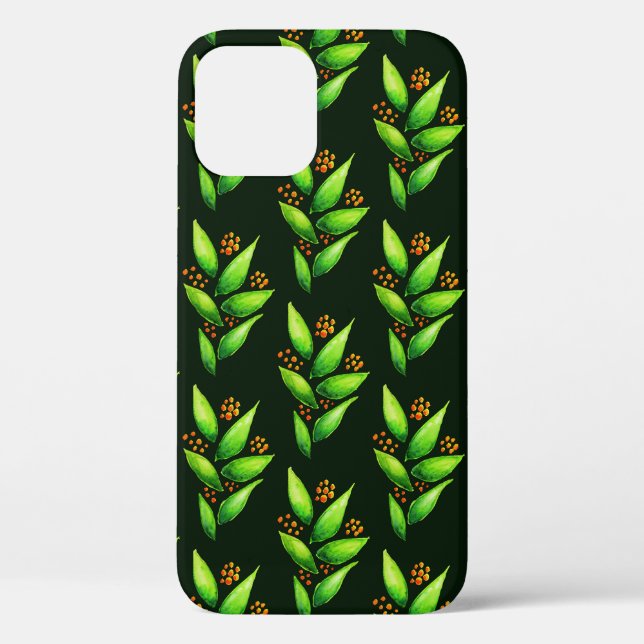 Grüne Pflanze mit Beeren Aquarellmuster Case-Mate iPhone Hülle (Rückseite)