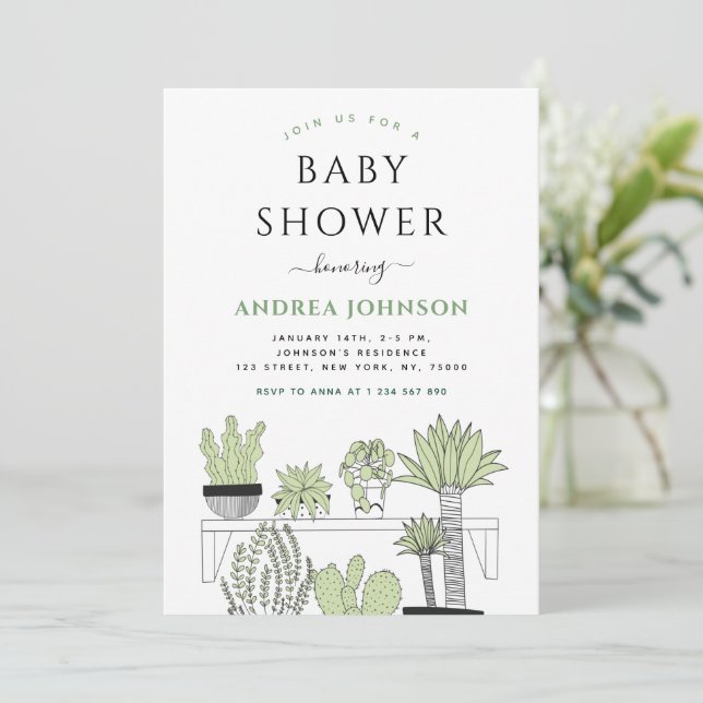 Grüne Pflanze Pflanze Lover Kinderdusche Einladung (Stehend Vorderseite)