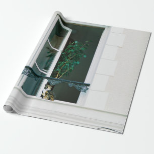 GRÜNE PFLANZE ÜBER DAS WEISSE FENSTER GESCHENKPAPIER
