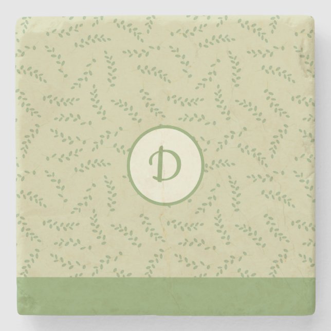 Grüne Pflanzen Chic Blätter Monogramm  Steinuntersetzer (Vorderseite)