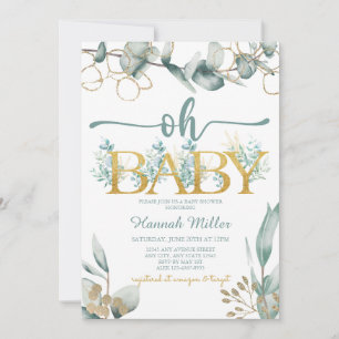 Grüne Pflanzen Eukalyptus   Baby Shower Aquarell Einladung
