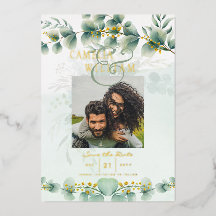 Grüne Pflanzen Goldfolie PHOTO QR CODE Hochzeit Te