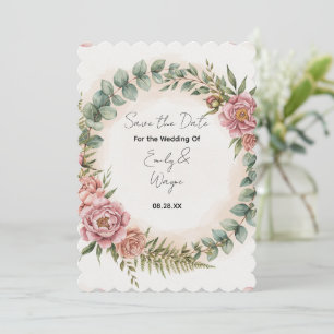 Grüne Pflanzen Mit Rosa Blumen Romantische Hochzei Save The Date