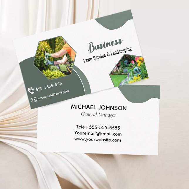 Grüne Pflege und Landschaftsschutz Visitenkarte (Sage Green Lawncare & Landscaping Service Grass Field Business Card)