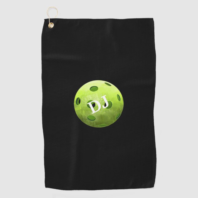 Grüne Pickleball-Initialen Sweat Towel Golfhandtuch (Vorderseite)