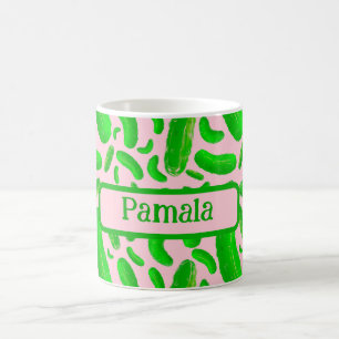 Grüne Pickles Rosa Hintergrund Kaffeetasse
