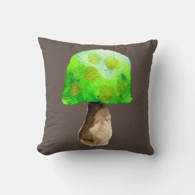 Grüne Pilzfarbe niedliche Pilze Kissen (Vorderseite)