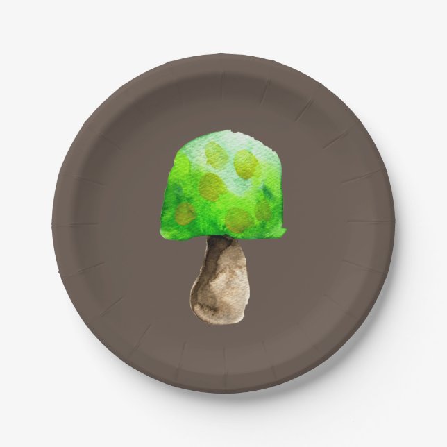 Grüne Pilzfarbe niedliche Pilze Pappteller (Vorderseite)