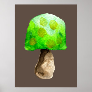 Grüne Pilzfarbe niedliche Pilze Poster