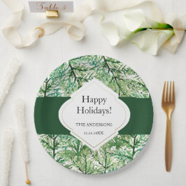 Grüne Pine Tree Wasserfarbene Kunst Pappteller