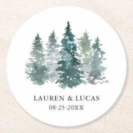 Grüne Pinienwälder Hochzeit des Waldes Runder Pappuntersetzer