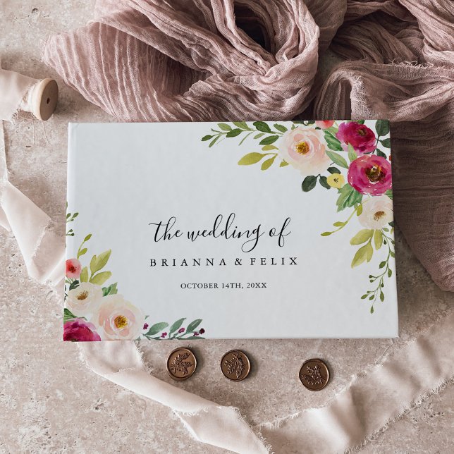 Grüne Pink Blush Blues Hochzeit Gästebuch (Von Creator hochgeladen)