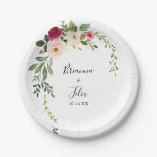 Grüne Pink Blush Blues Hochzeitskuchen Pappteller