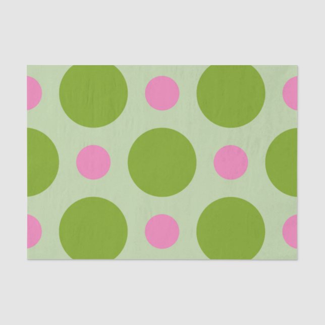 GRÜNE & PINK GROSSE POLKA-DOTEN SEIDENPAPIER (Vorderseite)