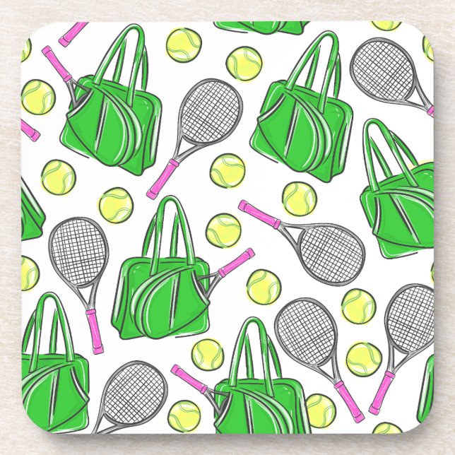 Grüne Pink Tennis Racquet Beutel Beutel Preppy Getränkeuntersetzer (Vorderseite)