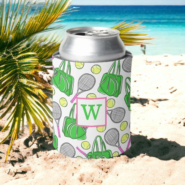 Grüne Pink Tennis Racquet Tag Balls Initial Dosenkühler (Von Creator hochgeladen)