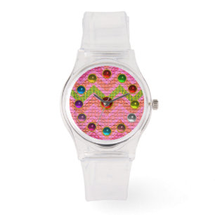 GRÜNE PINKCHEVRONEN UND FARBHAFTE GEMSTONEN ARMBANDUHR