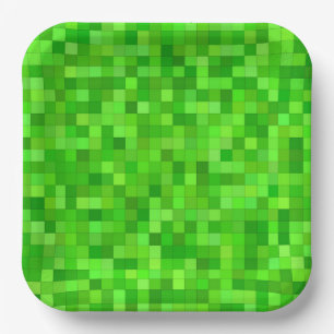 Grüne Pixel-Papierteller, Block-Building-Party Pappteller